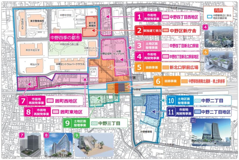 中野駅周辺の再開発マップ